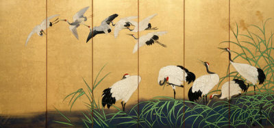 Suzuki Kiitsu - Reeds and Cranes, 19th century
