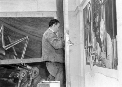 photographer unknown - Diego Rivera at work on the 