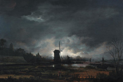 Aert van der Neer - Moonlit Landscape with a Windmill, early to mid 1650s